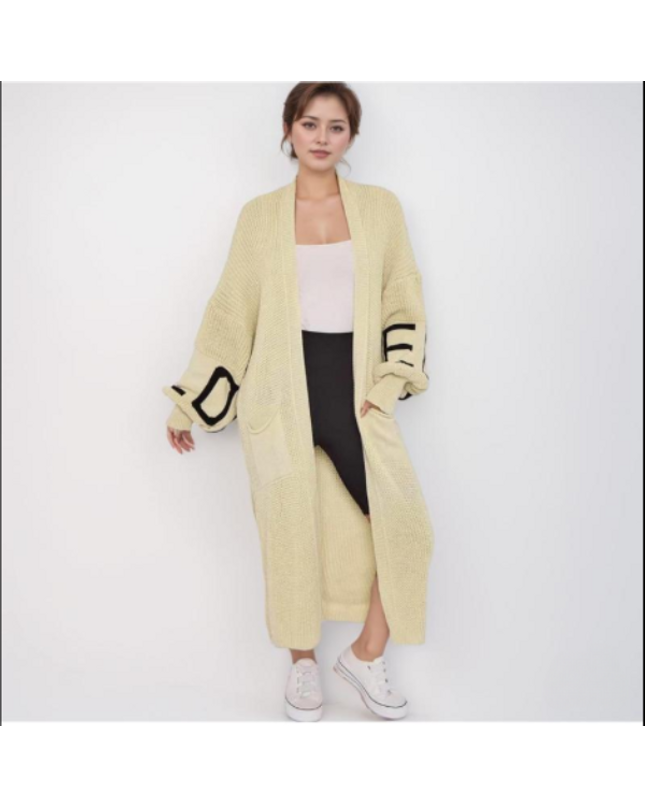 Long Sleeve Love Print Cardigan for Women | Balloon Sleeve Knitted Jumper Top | Soft Acrylic Material | Oversized Cardigan Knitwear Women's wear