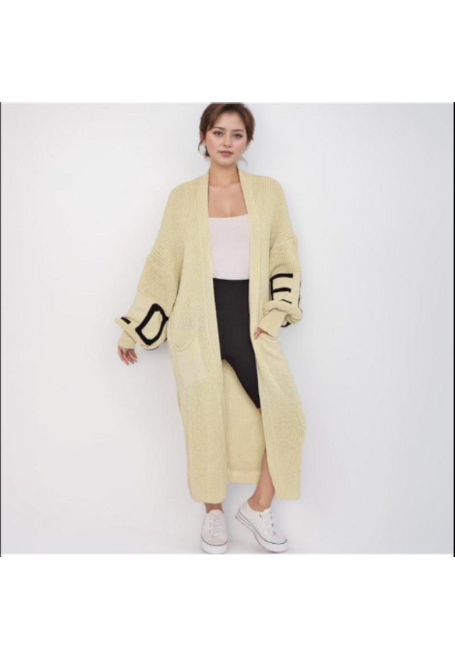 Long Sleeve Love Print Cardigan for Women | Balloon Sleeve Knitted Jumper Top | Soft Acrylic Material | Oversized Cardigan Knitwear Women's wear