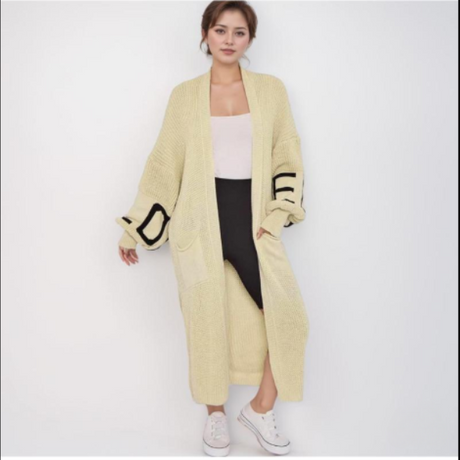 Long Sleeve Love Print Cardigan for Women | Balloon Sleeve Knitted Jumper Top | Soft Acrylic Material | Oversized Cardigan Knitwear Women's wear