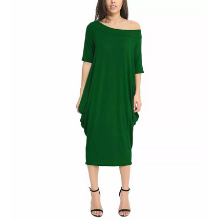 Women’s off-shoulder oversized parachute dress in breathable viscose. Flowy, comfy midi fit—perfect for casual days or chic boho-inspired parties.