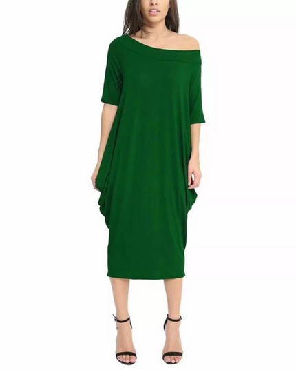 Women’s off-shoulder oversized parachute dress in breathable viscose. Flowy, comfy midi fit—perfect for casual days or chic boho-inspired parties.