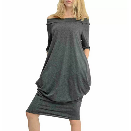 Women’s off-shoulder oversized parachute dress in breathable viscose. Flowy, comfy midi fit—perfect for casual days or chic boho-inspired parties.