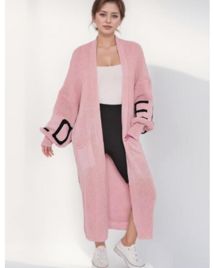 Long Sleeve Love Print Cardigan for Women | Balloon Sleeve Knitted Jumper Top | Soft Acrylic Material | Oversized Cardigan Knitwear Women's wear