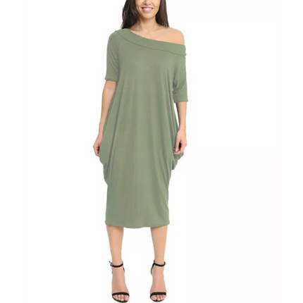 Women’s off-shoulder oversized parachute dress in breathable viscose. Flowy, comfy midi fit—perfect for casual days or chic boho-inspired parties.