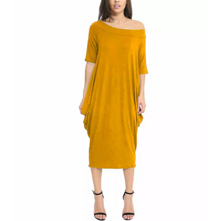 Women’s off-shoulder oversized parachute dress in breathable viscose. Flowy, comfy midi fit—perfect for casual days or chic boho-inspired parties.