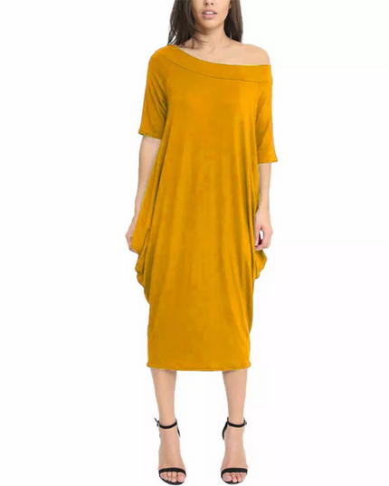 Women’s off-shoulder oversized parachute dress in breathable viscose. Flowy, comfy midi fit—perfect for casual days or chic boho-inspired parties.
