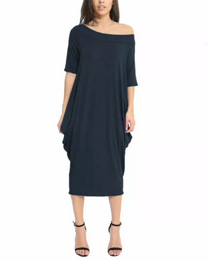 Women’s off-shoulder oversized parachute dress in breathable viscose. Flowy, comfy midi fit—perfect for casual days or chic boho-inspired parties.