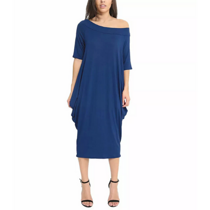 Women’s off-shoulder oversized parachute dress in breathable viscose. Flowy, comfy midi fit—perfect for casual days or chic boho-inspired parties.