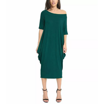Women’s off-shoulder oversized parachute dress in breathable viscose. Flowy, comfy midi fit—perfect for casual days or chic boho-inspired parties.