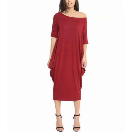 Women’s off-shoulder oversized parachute dress in breathable viscose. Flowy, comfy midi fit—perfect for casual days or chic boho-inspired parties.