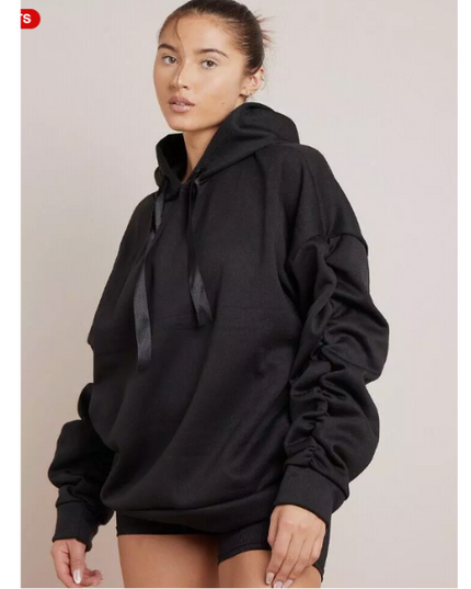 Women’s Ruched Sleeve Silk Ribbon Hoodie Fashion | Oversized Fleece Sweatshirt | Stretchy All-Season Fit