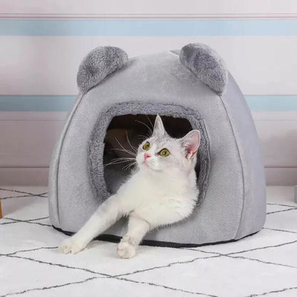 Cozy Pet Bed for Cats & Dogs – Washable Igloo Fleece Pyramid Cave Bed, Warm & Comfortable